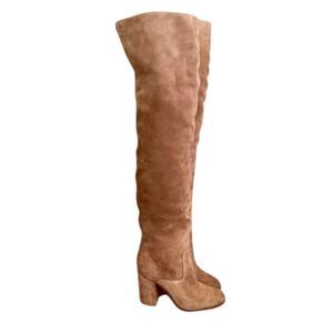 NWOB Polo Ralph Lauren Emmalyn Italian Suede Camel Tan Thigh High Boots Size 6